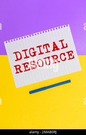 Conceptual caption Digital Resource. Word for content that distributed digitally over the Internet Stock Photo