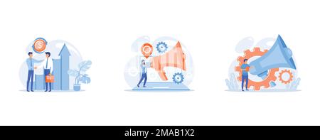 B2b strategy, Marketing automation software and CRM, Promotion, set flat vector modern illustration Stock Vector