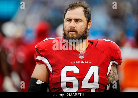 Arizona Cardinals guard Sean Harlow (64) walks on the sideline in the  second half of a preseason NFL football game against the Tennessee Titans  Saturday, Aug. 27, 2022, in Nashville, Tenn. (AP