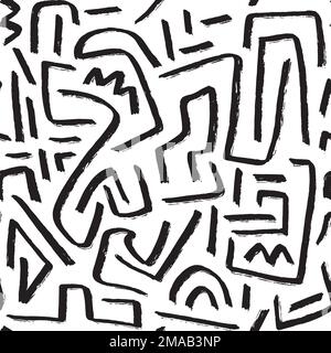 Seamless pattern with messy hand drawn brush lines. Doodle graffity background. Vector illustration. Stock Vector