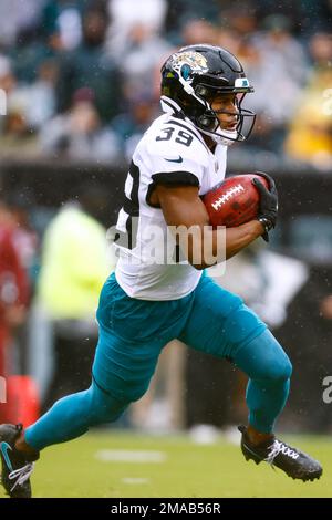 Jacksonville Jaguars Ayo Oyelola (35) in action against the Philadelphia  Eagles during an NFL football game, Sunday, Oct. 2, 2022, in Philadelphia.  The Eagles defeated the Jaguars 29-21. (AP Photo/Rich Schultz Stock Photo -  Alamy