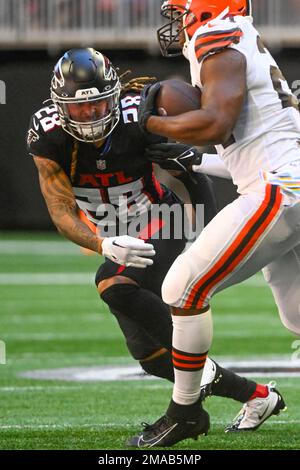 Atlanta Falcons cornerback Mike Ford (28) walks off the field after an NFL  football game against