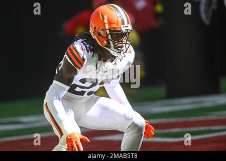 Cleveland Browns cornerback Martin Emerson Jr. (23) is shown during an NFL  football game against the Atlanta Falcons, Sunday, Oct. 2, 2022, in  Atlanta. (AP Photo/John Amis Stock Photo - Alamy