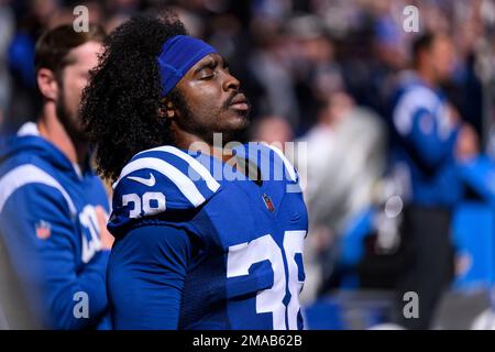 September 25, 2022, Indianapolis, Indiana, U.S: Indianapolis Colts  cornerback Tony Brown (38) lines up for a kickoff return during the game  between the Kansas City Chiefs and the Indianapolis Colts at Lucas