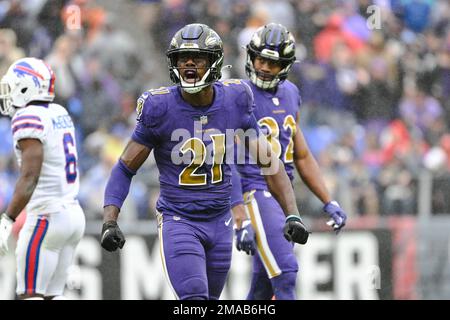 Baltimore Ravens cornerback Brandon Stephens (21) walks to the field before  an NFL football game against the Jacksonville Jaguars, Sunday, Nov. 27,  2022, in Jacksonville, Fla. (AP Photo/Phelan M. Ebenhack Stock Photo - Alamy