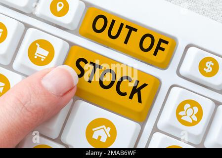 Text caption presenting Out Of Stock. Internet Concept Not available anymore outside the standard rate of market Stock Photo