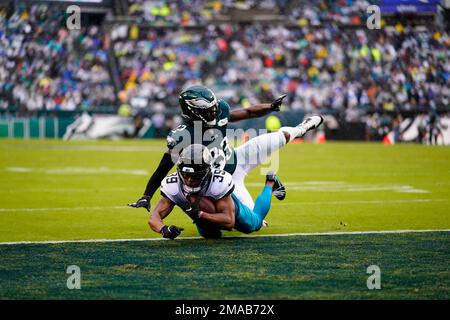 Jacksonville Jaguars' Jamal Agnew scores a touchdown past Philadelphia  Eagles' C.J. Gardner-Johnson during an NFL football game, Sunday, Oct. 2,  2022, in Philadelphia. (AP Photo/Matt Rourke Stock Photo - Alamy