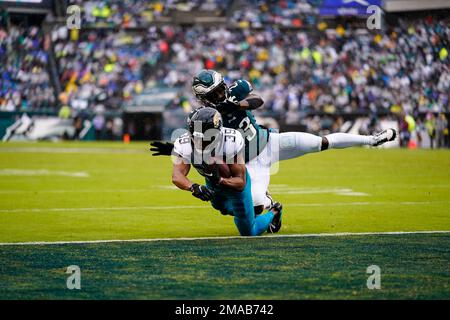 Jacksonville Jaguars' Jamal Agnew scores a touchdown past Philadelphia  Eagles' C.J. Gardner-Johnson during an NFL football game, Sunday, Oct. 2,  2022, in Philadelphia. (AP Photo/Matt Rourke Stock Photo - Alamy