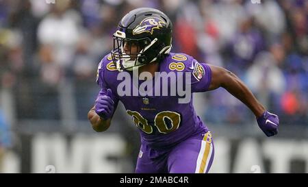 Baltimore Ravens tight end Isaiah Likely (80) warms up prior to an NFL  football game against the New England Patriots, Sunday, Sep. 25, 2022, in  Foxborough, Mass. (AP Photo/Stew Milne Stock Photo - Alamy