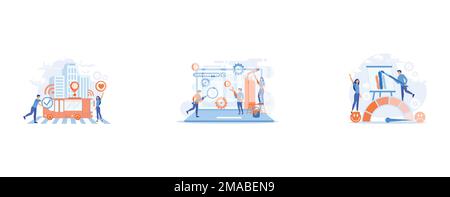 Passengers like and approve autonomos robotic driverless bus, Technical support, programming and coding, Expressing thoughts and feelings , satisfacti Stock Vector
