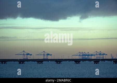 15.12.2022, Germany, Lower Saxony, Wilhelmshaven - EUROGATE Container Terminal Wilhelmshaven, joint project of the federal states of Bremen and Lower Stock Photo