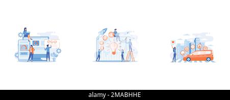 Developers at computer and smartphone working on single page app, tiny people, Capital fund financing small firm with high growth potential, Businessw Stock Vector