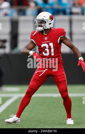 Arizona Cardinals safety Chris Banjo (31) wears a Nigeria flag