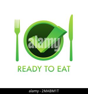 Ready to eat meal sign, label. Precooked food. Vector stock illustration Stock Vector