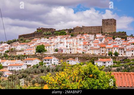 Panorama with the houses and the castle fortress of the historical town Castelo de Vide in Portugal Stock Photo
