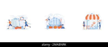 Businessman running and losing weight with diet plan and healthy food, tiny people, People taking care of vegetables as a concept of vegetarianism, Op Stock Vector