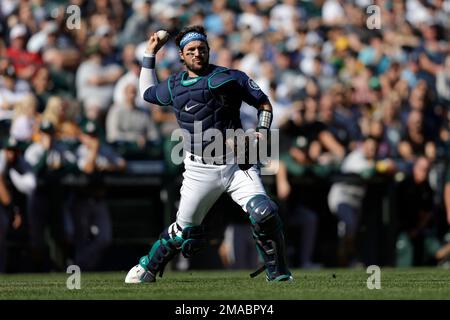 Seattle Mariners catcher Luis Torrens (22) in the eighth inning of a  baseball game Wednesday, July 21, 2021, in Denver. (AP Photo/David  Zalubowski Stock Photo - Alamy