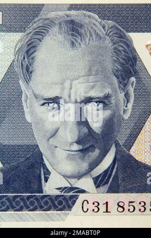 Turkish founder Ataturk portrait on the lira banknote, Turkey Stock
