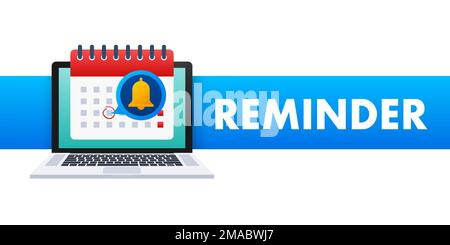 Enable reminder notification on laptop screen. Email notification. Message alert. Vector stock illustration. Stock Vector