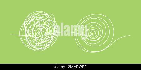 Problem solution concept. Abstract chaos line. Tangle and untangle psychology concept. Vector isolated illustration Stock Vector
