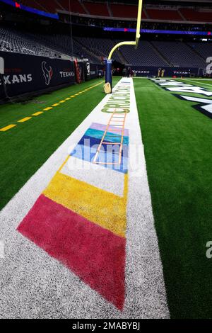 The colors of the NFL crucial catch screening is seen on the end zone at  NRG Stadium before the game between the Los Angeles Chargers and the  Houston Texans on Sunday, October 2, 2022, in Houston. (AP Photo/Matt  Patterson Stock Photo - Alamy