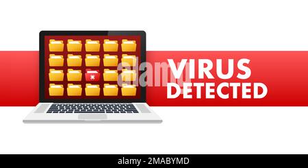 Virus detected, alert message. Cyberattack. Emergency alert. Vector stock illustration. Stock Vector