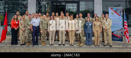 The U.S. Africa Command Surgeon held a Health Security Synchronization exchange with the Royal Moroccan Armed Forces (FAR) from May 23-26, 2022, at Mohamed V Military Training Hospital in Rabat, Morocco. Thirty male and female officers from the FAR participated in discussions surrounding UN resolution 1325, gender in military operations, and opportunities to promote female officer development within their armed forces. Stock Photo