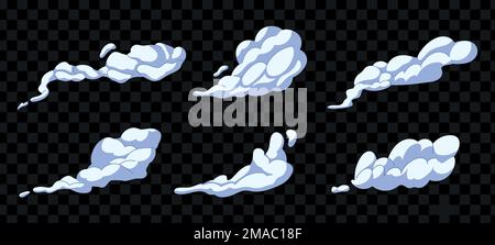 Exhausts trail. Smoke after exhausts. Dust and gas clouds set. Abstract smoky silhouette. Vector illustration isolated Stock Vector