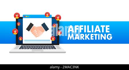 Affiliate Marketing. Advertisement and Marketing Material. Referring friends. Vector stock illustration. Stock Vector