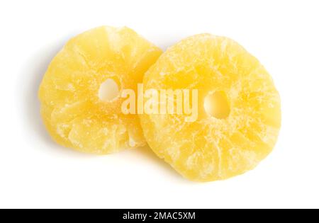 Dreied Pineapple rings isolated on white background Stock Photo