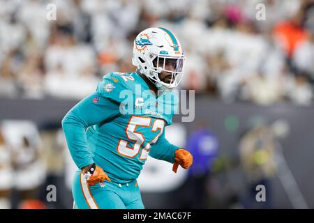 Miami Dolphins linebacker Elandon Roberts (52) is introduced during a NFL  football game against the Minnesota Vikings, Sunday, Oct.16, 2022 in Miami  Gardens, Fla. (AP Photo/Alex Menendez Stock Photo - Alamy