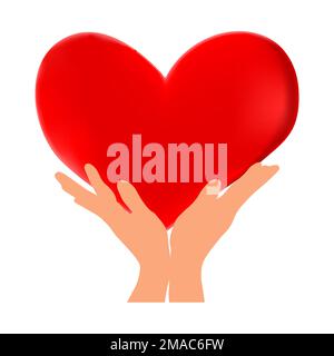 Hands holding heart on white background. Stock Vector