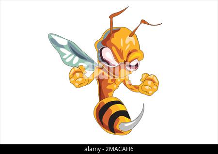Angry bee mascot. Vector illustration Stock Vector