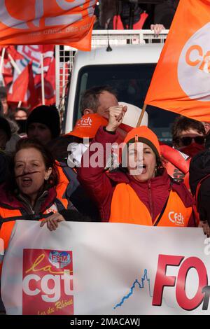 Gredab / Le Pictorium -  demonstration against the pension reform -  19/1/2023  -  France / Bouches-du-Rhone / Marseille  -  demonstration against the pension reform in Marseille called by all the unions. Stock Photo