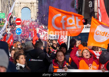 Gredab / Le Pictorium -  demonstration against the pension reform -  19/1/2023  -  France / Bouches-du-Rhone / Marseille  -  demonstration against the pension reform in Marseille called by all the unions. Stock Photo