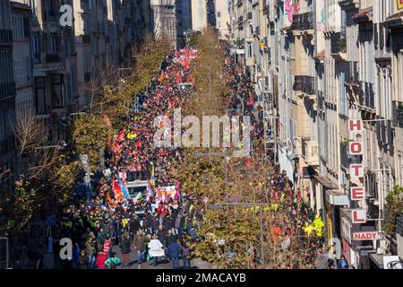 Gredab / Le Pictorium -  demonstration against the pension reform -  19/1/2023  -  France / Bouches-du-Rhone / Marseille  -  demonstration against the pension reform in Marseille called by all the unions. Stock Photo