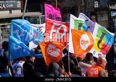 Gredab / Le Pictorium -  demonstration against the pension reform -  19/1/2023  -  France / Bouches-du-Rhone / Marseille  -  demonstration against the pension reform in Marseille called by all the unions. Stock Photo