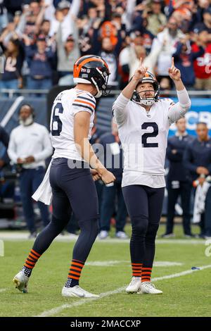 Chicago Bears punter Trenton Gill kicks during an NFL preseason