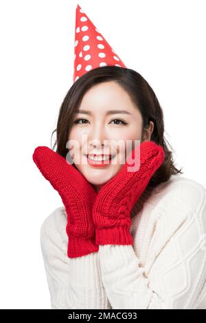 A young woman in the red hat Stock Photo