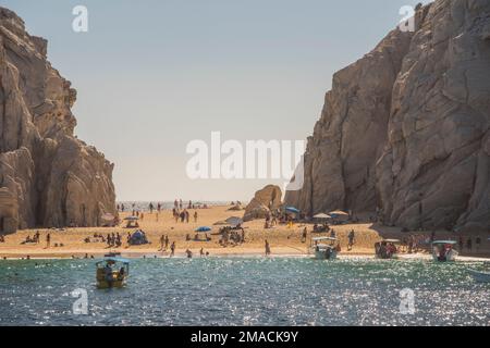 The Sea of cortez side of Lover's Beach, one of the most famous landmarks in Cabo San Lucas, Mexican Riviera, Mexico, Baja Peninsula. Stock Photo