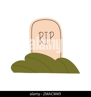 Gravestone with grass on ground. Old tombstone on grave with text RIP. RIP Grave. Flat vector illustration Stock Vector