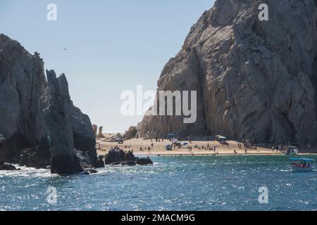 The Sea of cortez side of Lover's Beach, one of the most famous landmarks in Cabo San Lucas, Mexican Riviera, Mexico, Baja Peninsula. Stock Photo