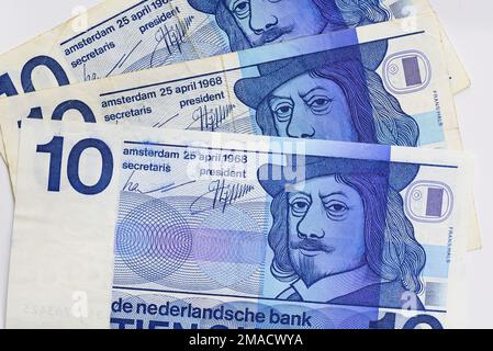 Den Helder, Netherlands. January 2023. An old Dutch banknote of 10 Guilders. High quality photo Stock Photo
