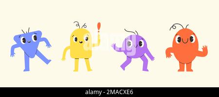 Cute geometric shape characters set. illustration for kids education. shape characters with cute face, emotion. flat vector illustrations Stock Vector