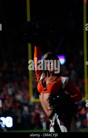 The Denver Bronco Cheerleaders perform during the Denver Broncos v the Kansas  City Chiefs in the first half of an NFL football game Sunday, Dec 19, 2022,  in Denver. (AP Photo/Bart Young