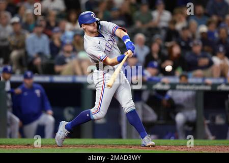 Texas Rangers' Josh Jung warms up prior to his major league debut during a  baseball game Friday, Sept, 9, 2022, in Arlington, Texas. (AP Photo/Michael  Ainsworth Stock Photo - Alamy