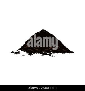 Black soil pile, dirt or humus mound in front view isolated on white background. Flat vector realistic illustration of heaps of organic ground Stock Vector