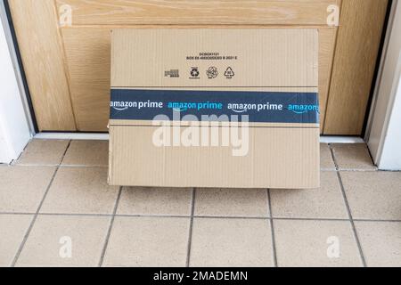 Amazon delivery on a doorstep, UK, Europe Stock Photo