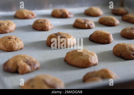 Freshly baked chocolate chip cookies Stock Photo
