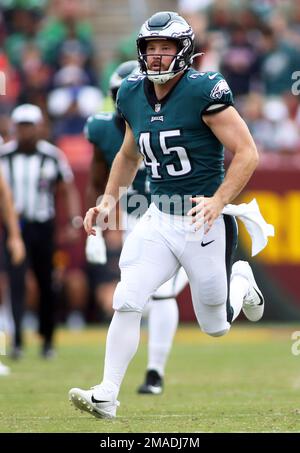 Chicago, United States. 18th Dec, 2022. Philadelphia Eagles long snapper  Rick Lovato (45) kicks a second quarter field goal against the Chicago  Bears at Soldier Field in Chicago on Sunday, December 18